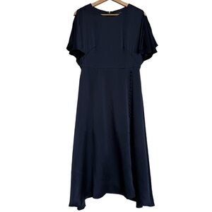 Landi Navy Blue 100% Silk Dress Size M Retro Fairy Feminine